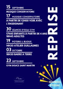 Activités Foyer Guillaumes FORA 2025 2026 Reprise séances d'essai