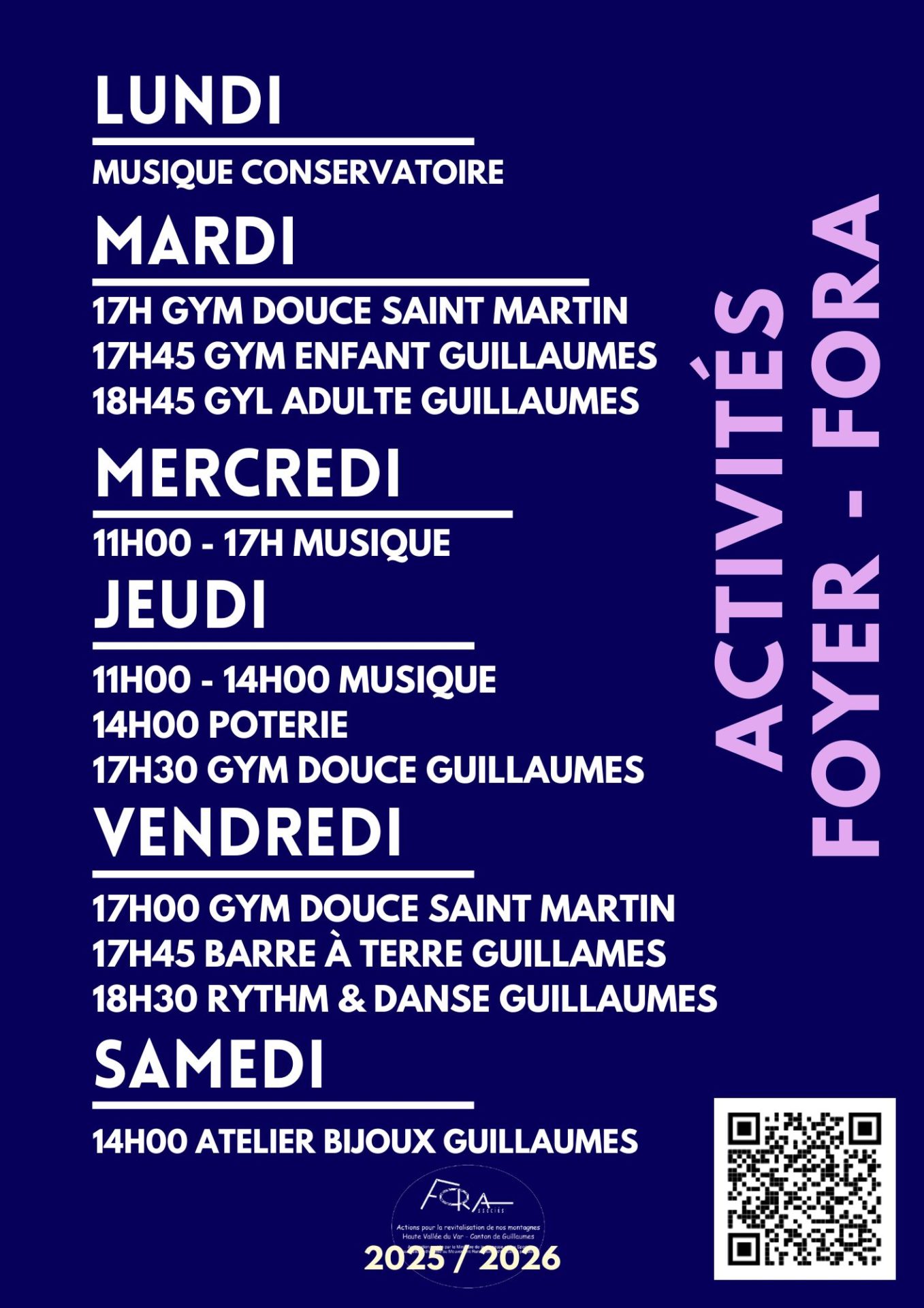 activités guillaumes 2025 2026 fora foyer rural