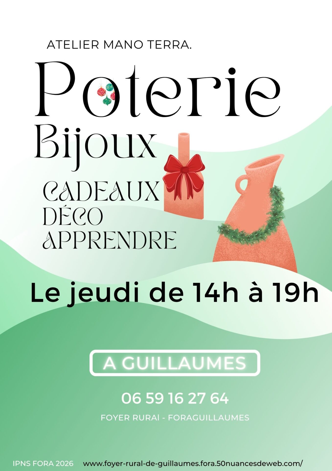 Poterie Affiche atelier Mano Terra poterie de FORASSOCIATION saison 2022 2023 à Guillaumes
